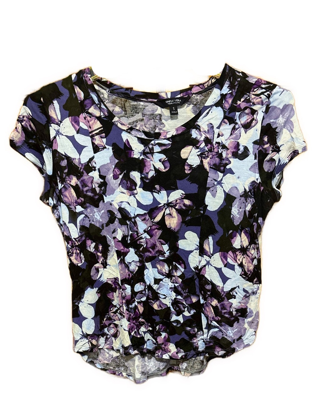 Women’s Small Simply Vera Vera Wang Purple & Baby Blue Floral Scoop Neck T-Shirt